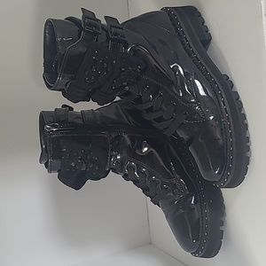 Liu-Jo Black Embellished Combat Boots Size 8